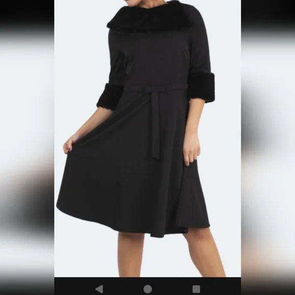 Video Vixen Tabitha Black Faux Fur Collar Flare Dress - Picture 2 of 9